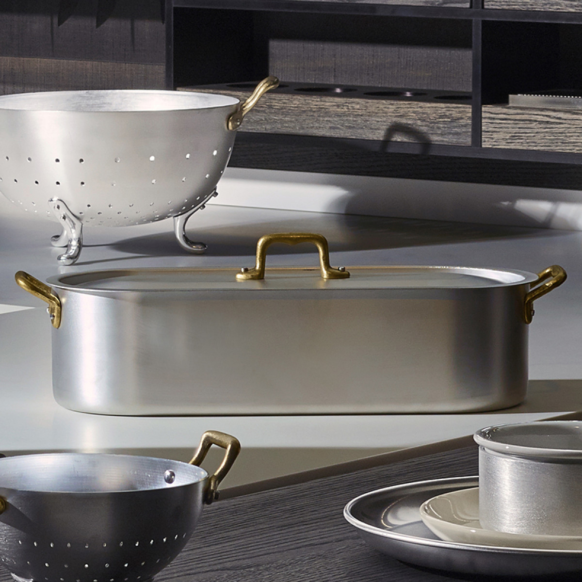 Ottinetti Fish Kettle with Grid, Lid and Brass Handles 50cm approx 7 Litres Ottinetti Fish Kettle with Grid, Lid and Brass Handles 50cm approx 7 Litres